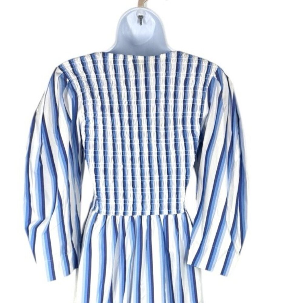Coastal Blue Stripe Midi Dress Puff Sleeve Smocked Summer GANNI NWT - Picture 9 of 12
